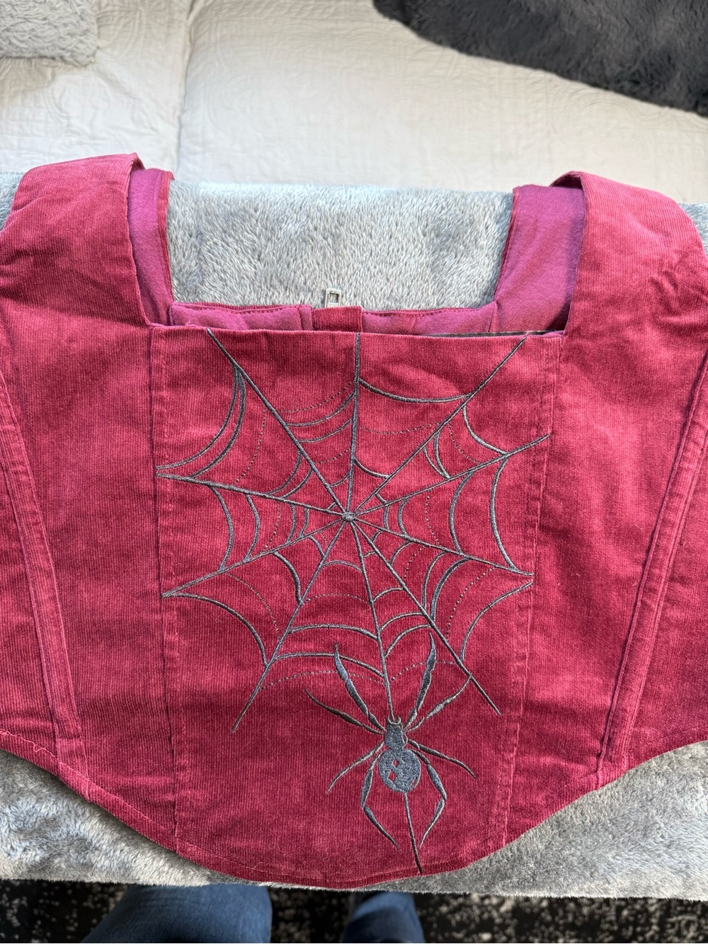 Disturbia Burgundy Corduroy Spiderweb Corset Top